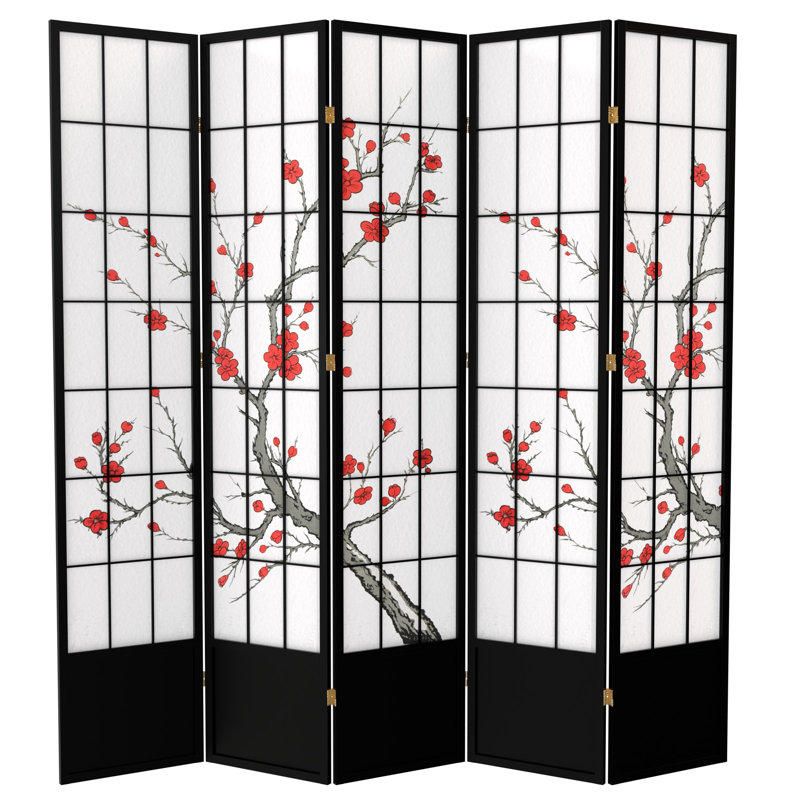 83.5" Cherry Blossom Shoji Room Divider, 5, Black