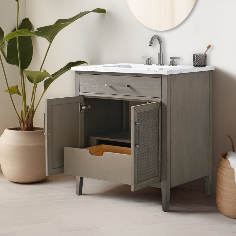 Meuble-lavabo simple 30 po avec dessus Sebastiano, Gris héritage / nickel antique