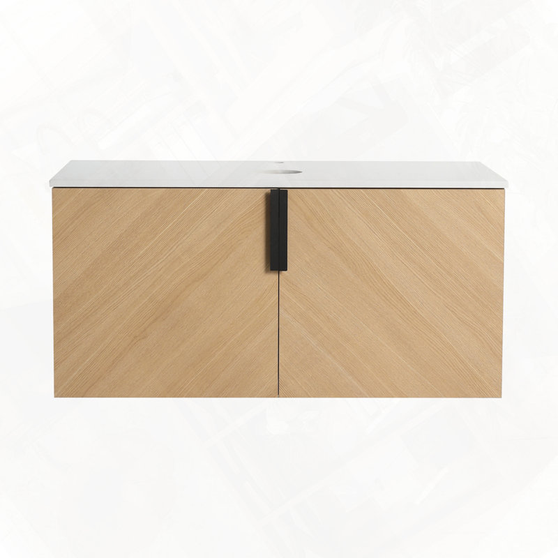 Wall Mounted Bathroom Vanity With Soft Close Doors Artificial Stone Top Without Sink