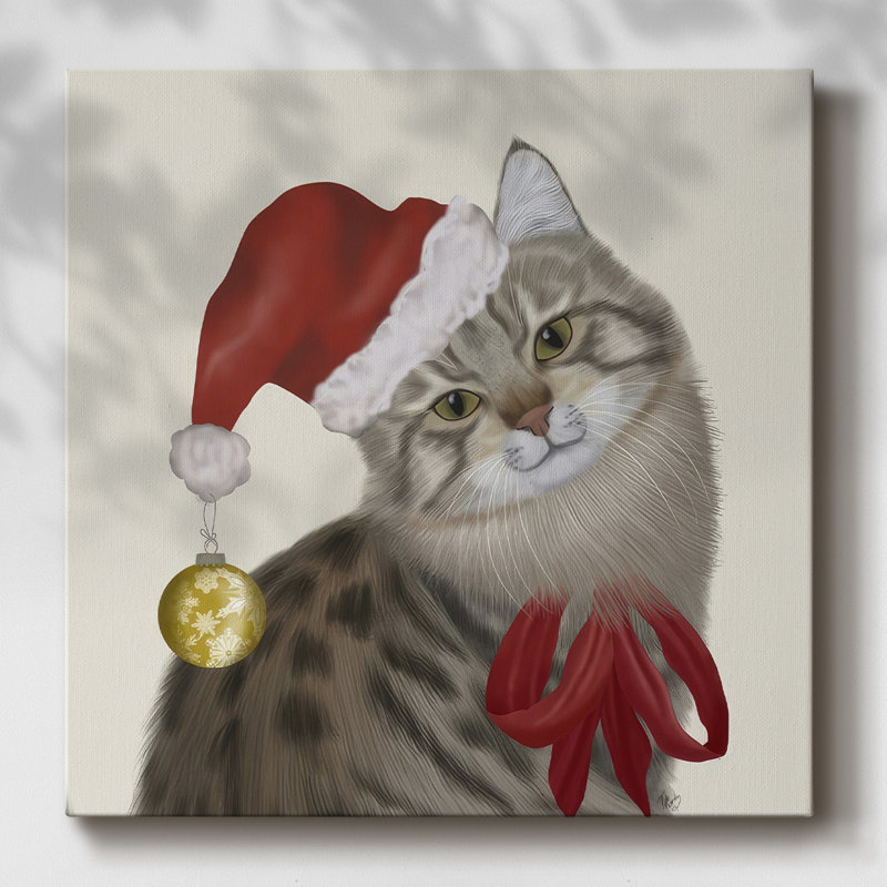 Joli chat avec un chapeau de Noël, H 8 po x l 8 po x P 1,5 po