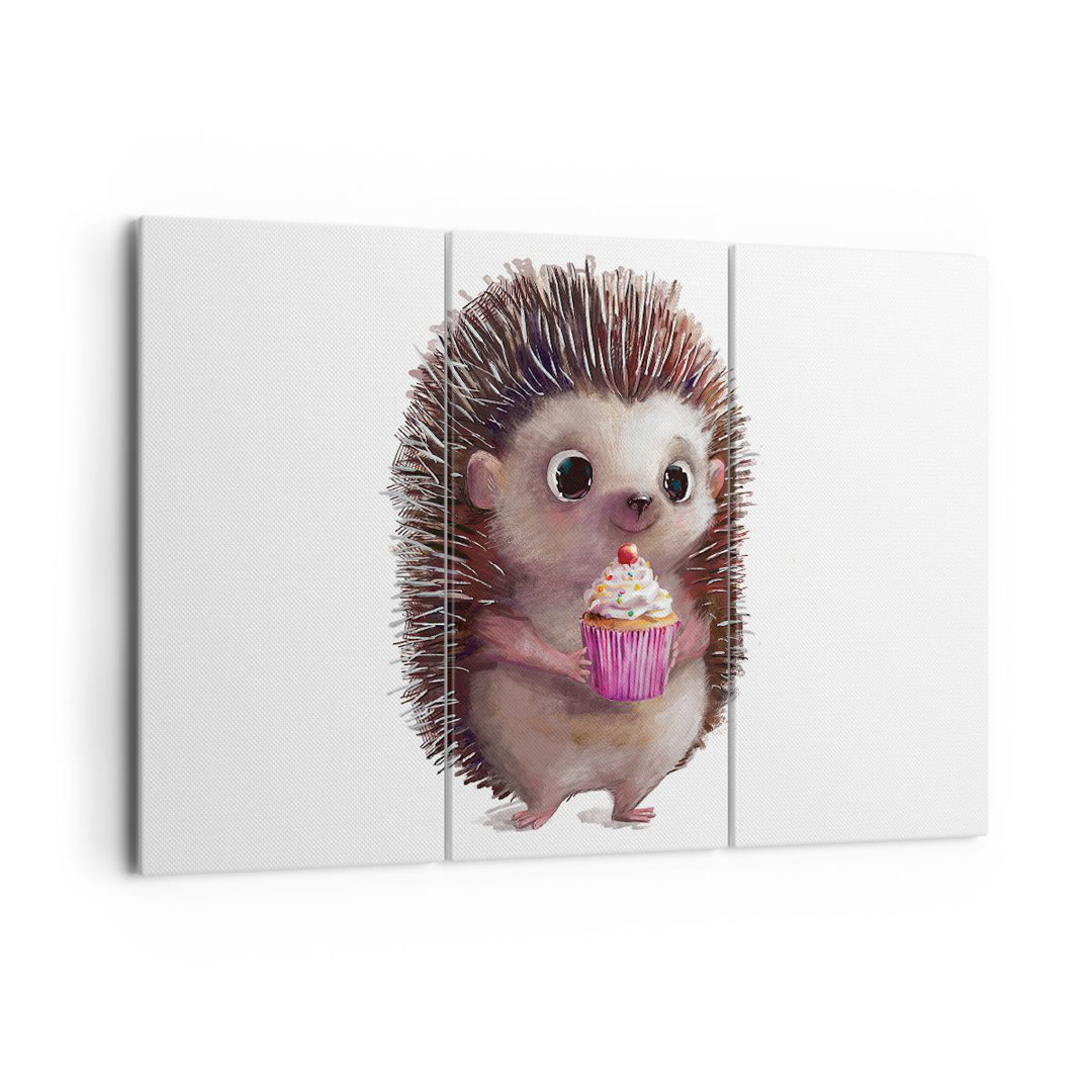 3-tlg. Leinwandbilder-Set Hedgehog Cupcake Children's