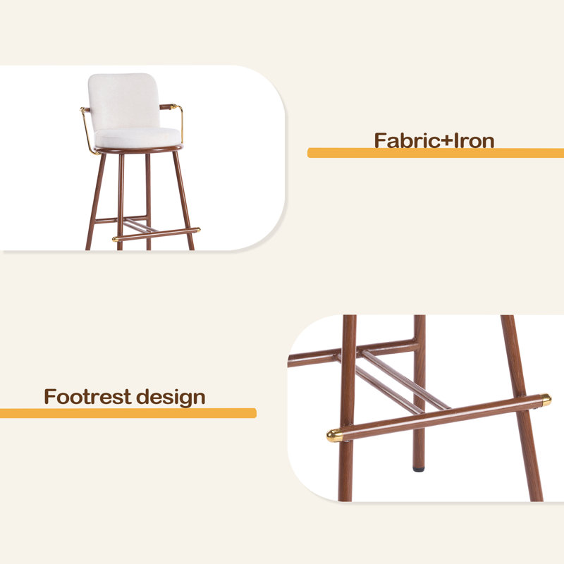 Tabouret de bar d'intérieur rembourré avec structure en métal, ensemble de 2