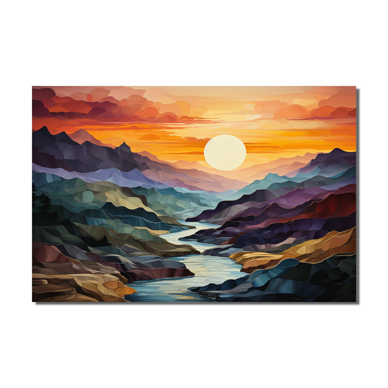 Orange orange sarcelle, paysage audacieux - montagnes, art mural