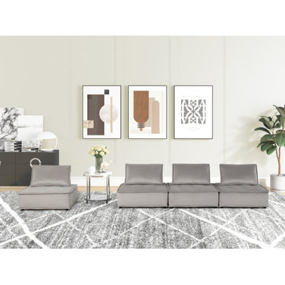 Iwan 160"W Light Gray Velvet 4-Seater Modular Sofa