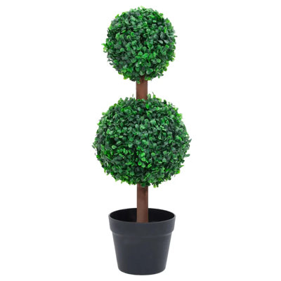 60cm Faux Boxwood Plant in Wood Pot