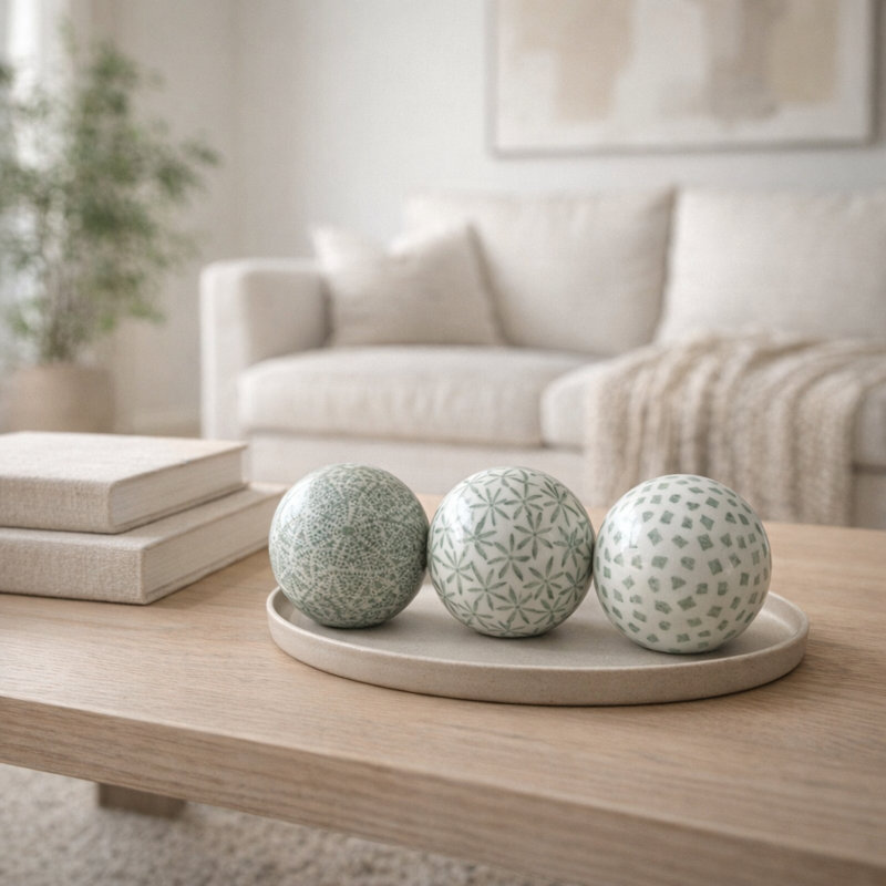 Elegant Ceramic Painted Orbs for Home Decor Accent - Decorative Object for Living Room, Shelf Display, or Office Desk - 4"