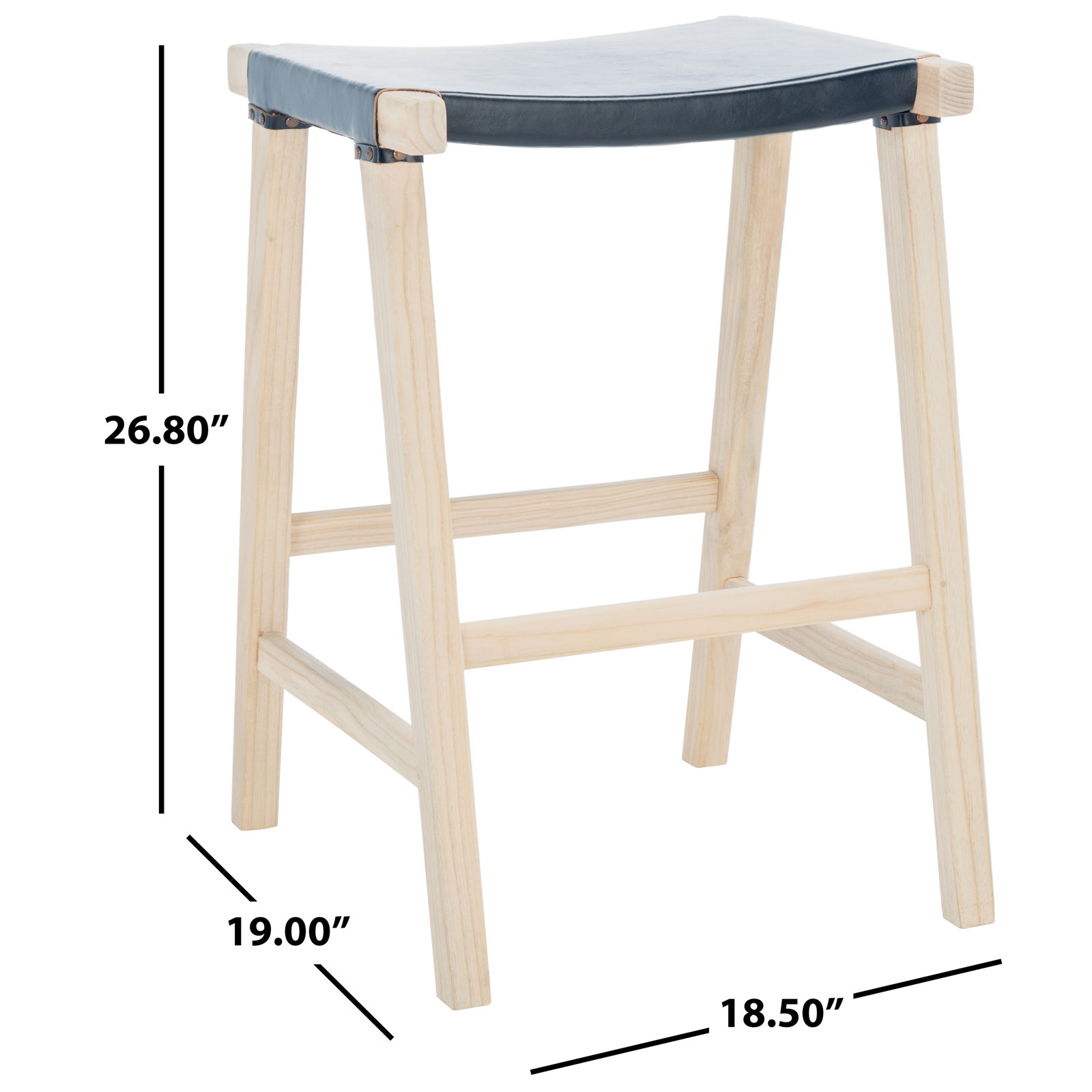 Kellan Genuine Leather Bar and Counter Stool, Black Genuine Leather, Counter Stool (26.8” Seat Height)