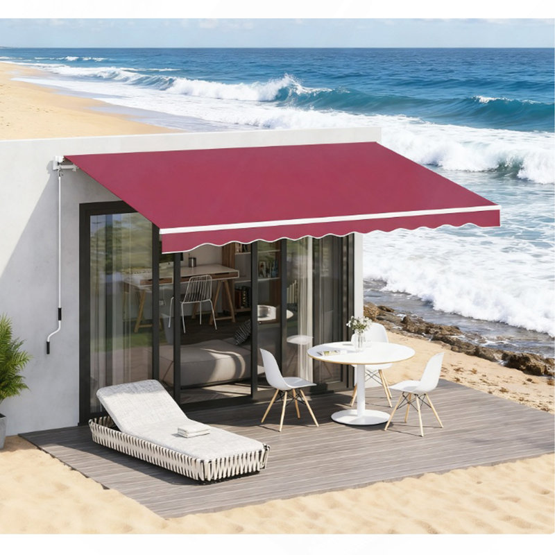 Retractable Awning, Patio Awnings, Sunshade Shelter W/ Manual Crank Handle