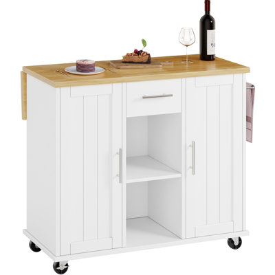 Rolling Kitchen Island Cart With Butcher Block Top – Portable Workstation With Storage Shelves & Locking Wheels by Ebern Designs