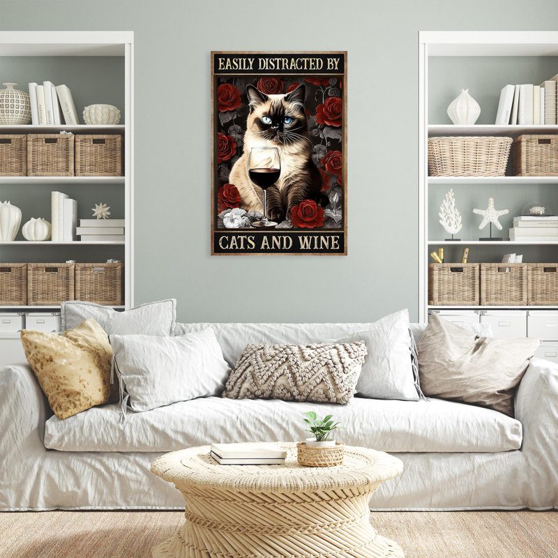 " Roses Cats And Wine ", 36" H x 24" W x 1.25" D