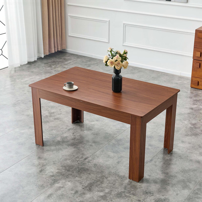 Extendable Rectangular Dining Table with Drop Leaves - Walnut Finish, Space-Saving