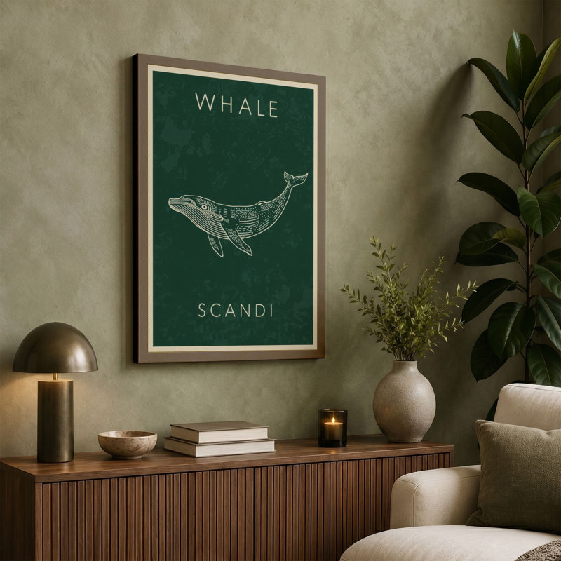Whale in Lines Scandinavian - Wrapped Canvas, 24x16 - 61.0 x 40.6 cm, White Border