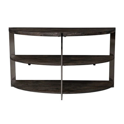 Unique Half Moon Shaped Console Table with Two Open Shelves for Multiple Room Decor and Display Purposes