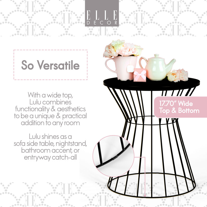 Black Round Metal and Wood Hourglass End Table