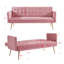 Futon-lit convertible en velours rose, canapé-lit capitonné avec pieds dorés pour le salon