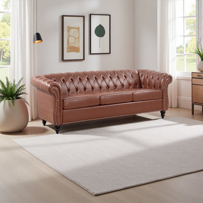 84.65" Rolled Arm Chesterfield 3 Seater Sofa