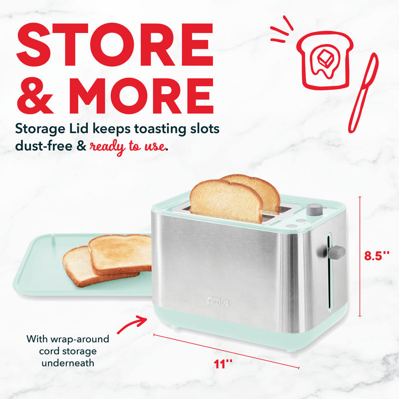 Polished Stainless Steel 2-Slice Toaster with Wide Slot