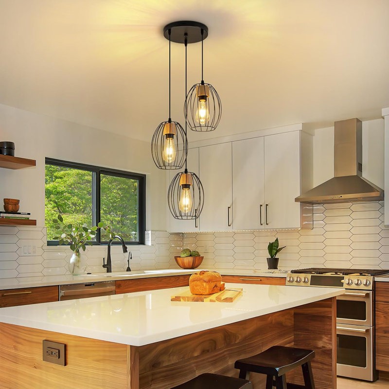 3-Light Black Oval Kitchen Island Pendant