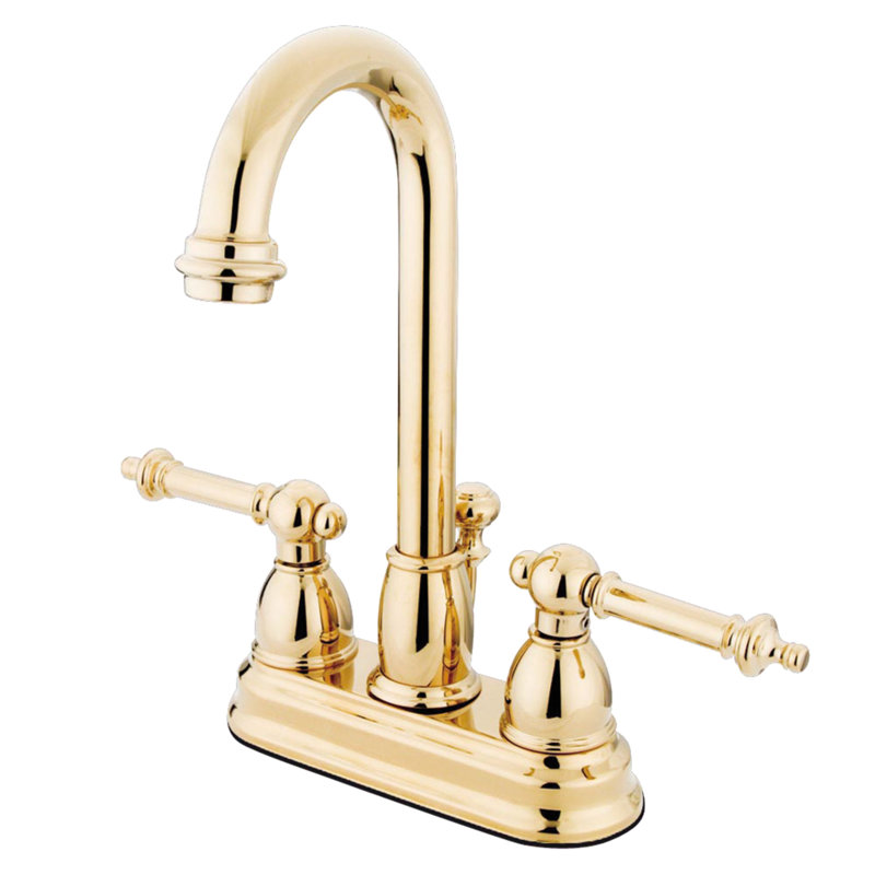 Kingston Brass Vintage Two-Handle 3-Hole Deck Mount 4" Centerset Bathroom Faucet with Plastic Pop-Up, Polished Brass