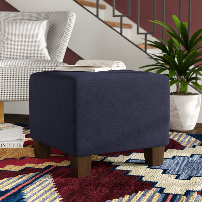 Connie Upholstered Ottoman, Classic Navy Linen