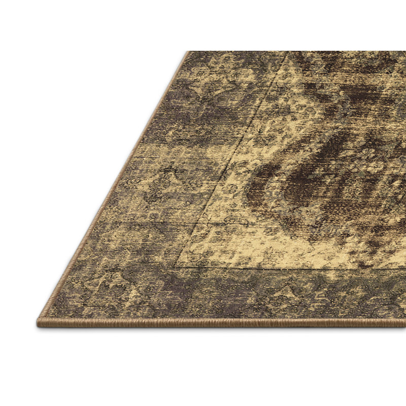 Tapis oriental en laine / polyester tissé à la machine en brun, Rectangle 4 pi x 6 pi