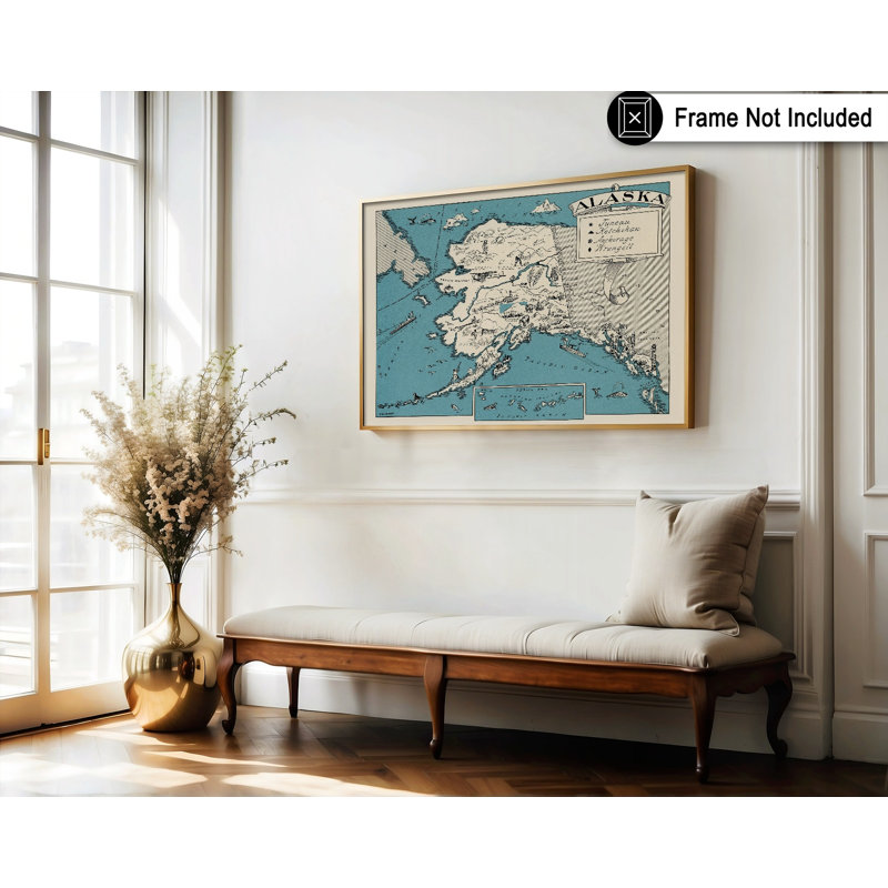 Carte illustrée de l'Alaska, H 08 po x l 10 po, Affiche, Sans cadre
