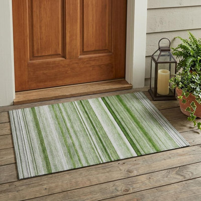 Tapis intérieur / extérieur rayé vert artichaut 2 pi x 3 pi
