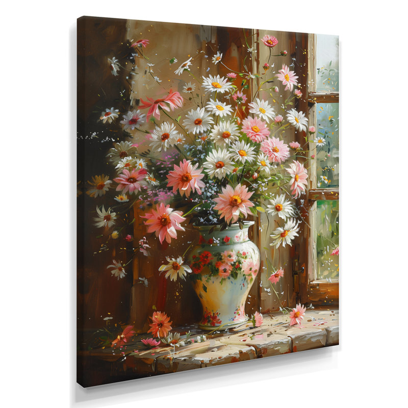 Marguerite blanche blanche, fleurs de marguerite - marguerites, art mural, Toile tendue, H 40 po x l 30 po x P 1,5 po