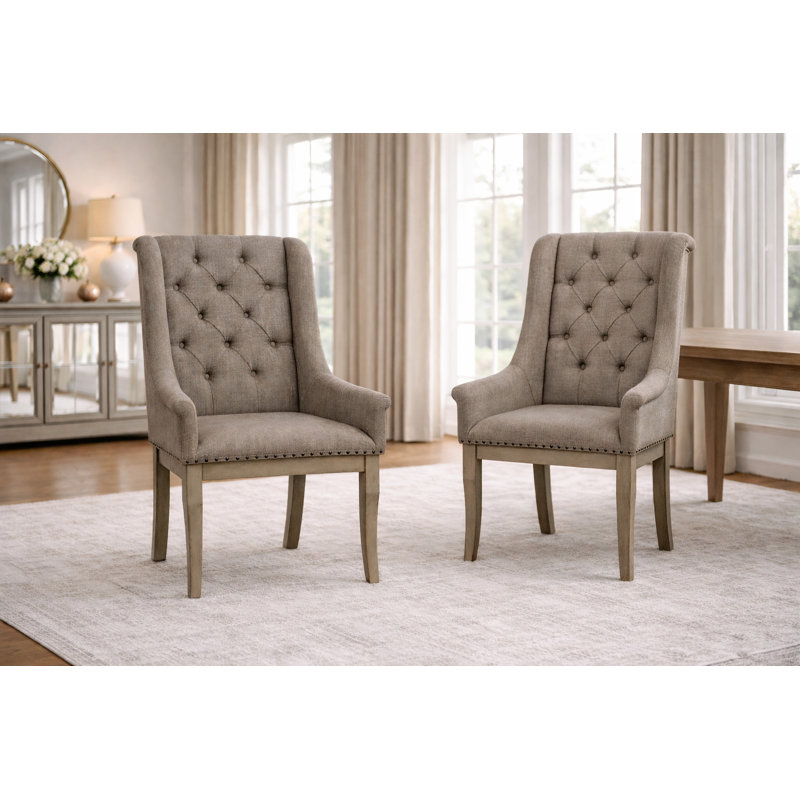 Chadwick 21" Tufted Wingback Dining Armchair — Nailhead Trim · Cream Fabric · Gray Cashmere Finish