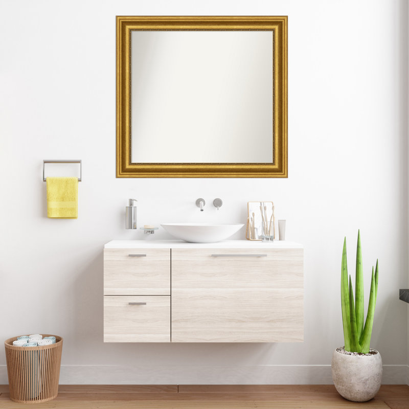Miroir de salle de bain Jashawna, 33,75 po x 35,75 po, Doré