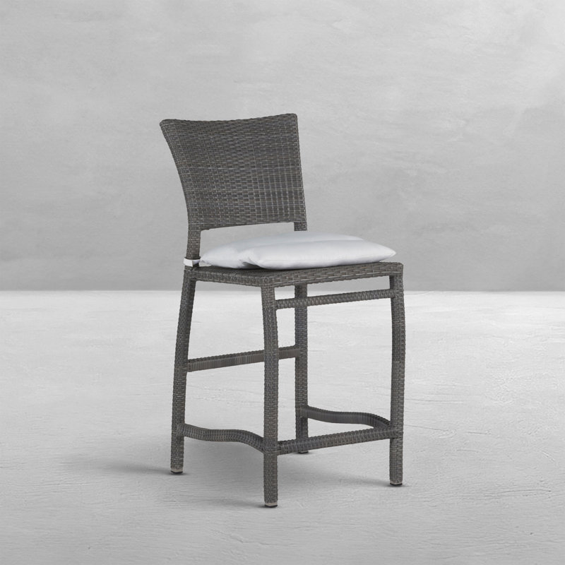 Skye 24" Patio Bar Stool with Cushion, Welt, Intermix Indigo, Slate Gray