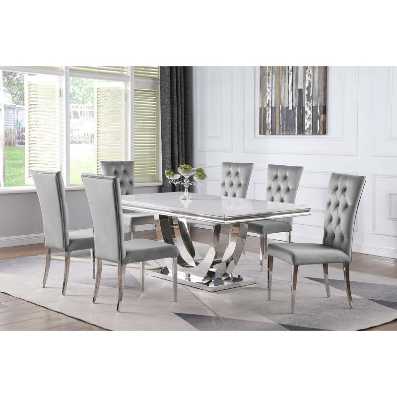 Ensemble de table de salle à manger 7 pièces, 7 pièces : table, 6 chaises, Gris