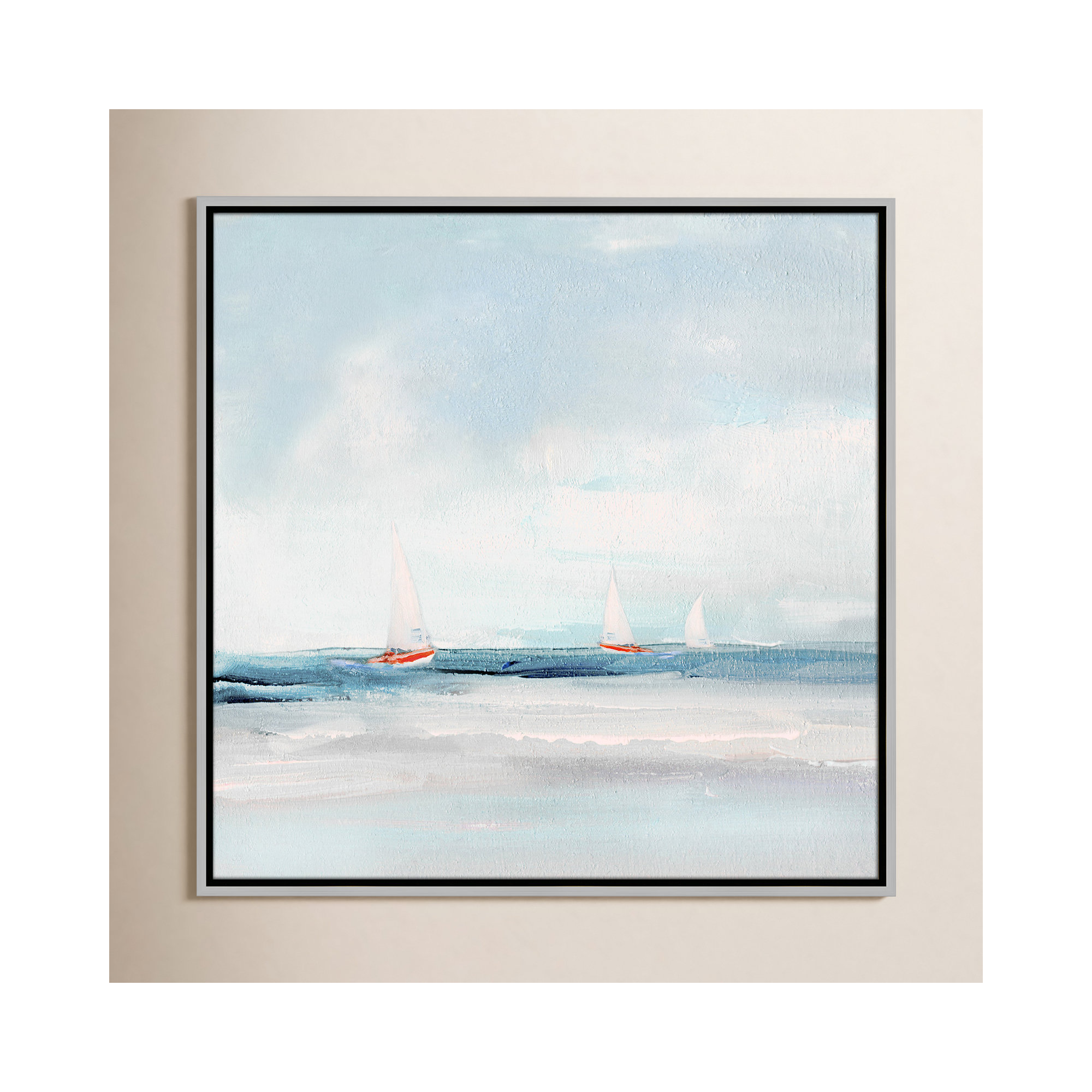 Caribbean Sail by Sally Swatland - Floater Frame Print on Canvas, Silver, 25.5" H x 25.5" W x 2" D