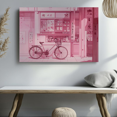 Art mural sur toile, scène de rue rose monochromatique, esthétique urbaine urbaine prête à accrocher, décoration moderne