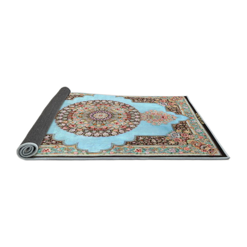 Tapis oriental bleu / noir / rose, Carré 7 pi