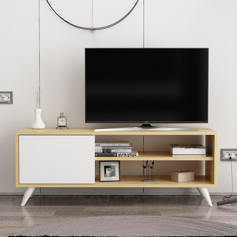 Unité de TV, Blanc / Chêne