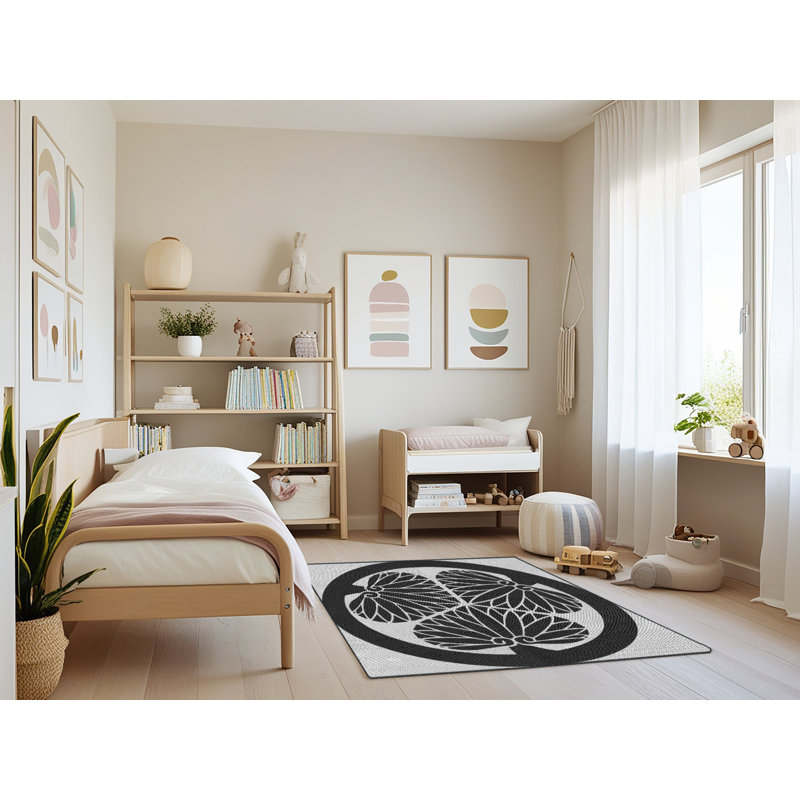 Tapis noir/gris tissé à la machine, Rectangle 4 pi x 6 pi