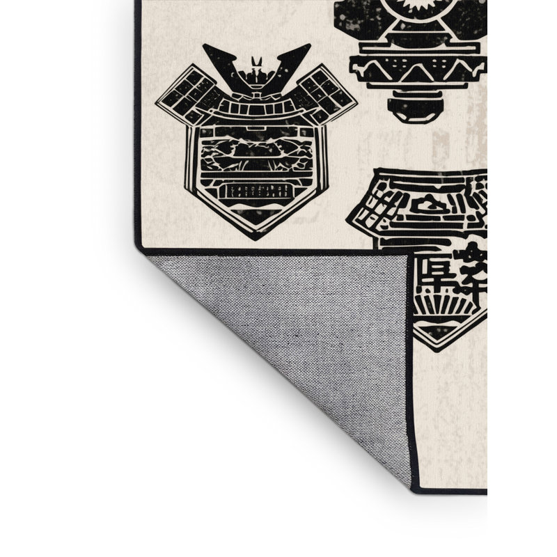 Tapis traditionnel beige à motif de blocs de côtelettes lavables à la machine Cilegon Samurai, 8 x 10