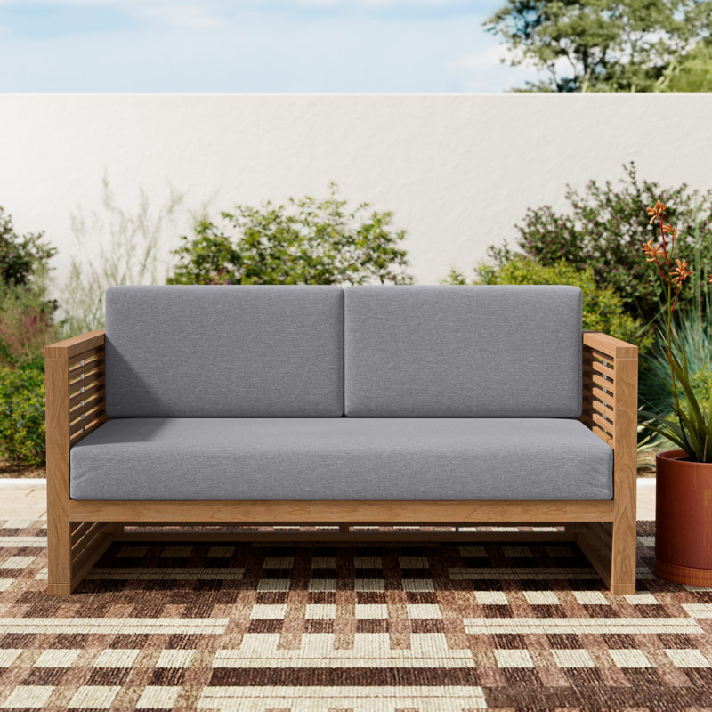 Rayana Teak Wood Outdoor Patio Loveseat, Gray