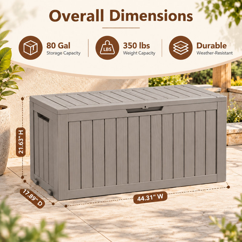 Emperic Design 44.31'' W 80 Gallons Water Resistant Resin Lockable Deck Box in Brown