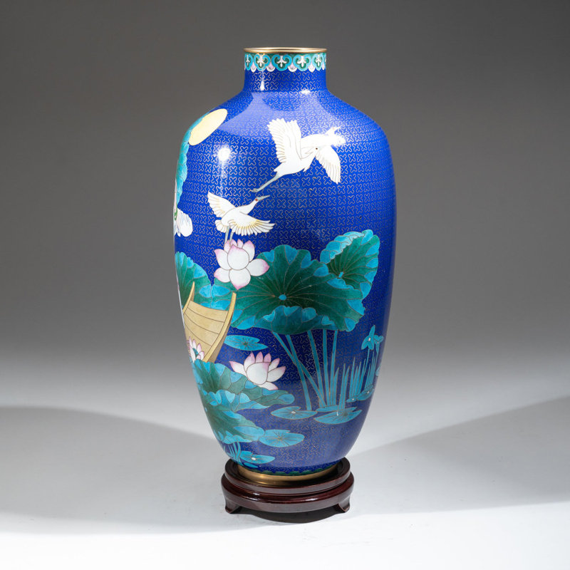 Genuine Cloisonne Vase with Custom Wooden Stand