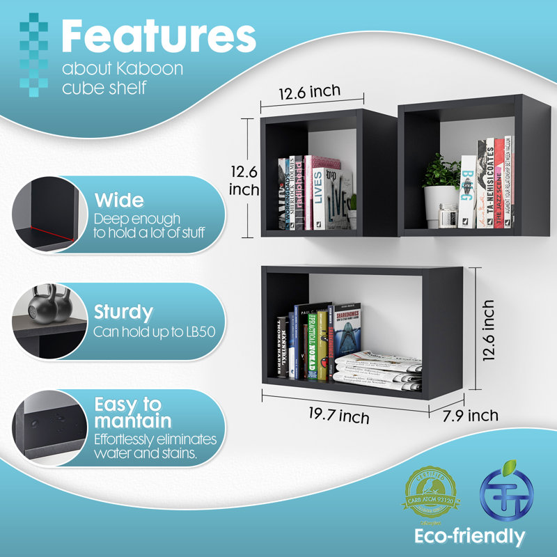  Wall Mount Cube Shelf Set Of 3,Floating Cube Shelves For Space Discovery, Black, BLack
