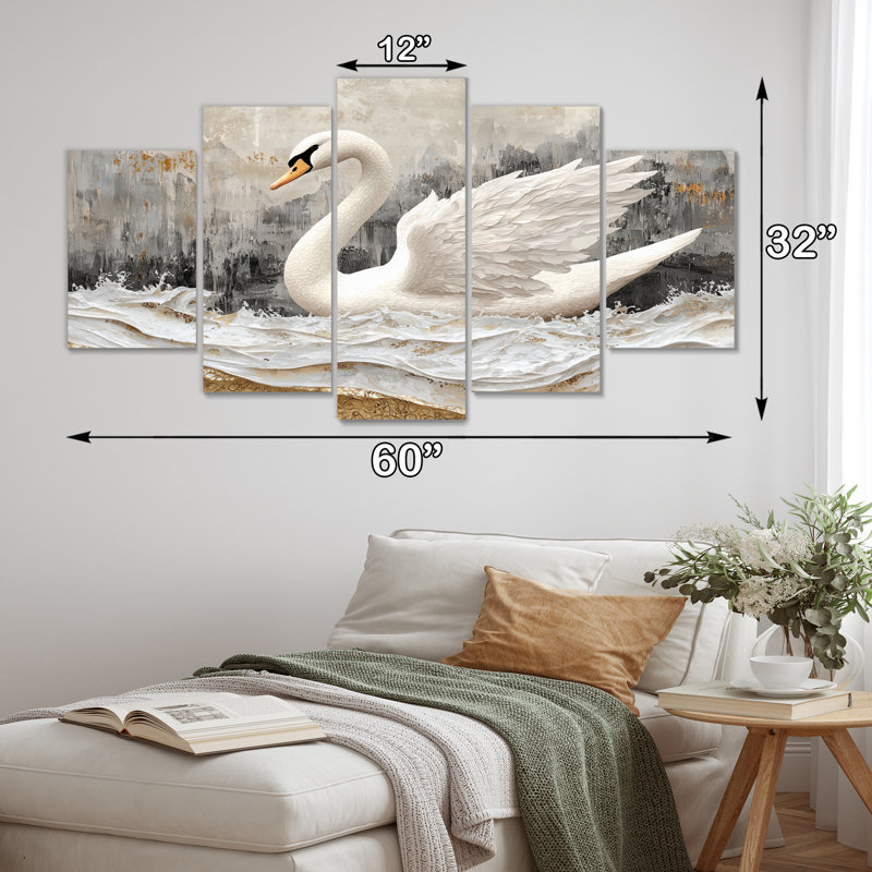 Marbre dansant du cygne II - Art mural animal cygnes - ensemble de 5 décorations murales modernes