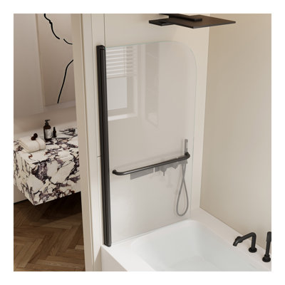 Portes de douche à tige pivotante pour baignoire et douche à montage sur le haut et le bas de l 30 po x H 58 po, porte en verre trempé de 1 po d'épaisseur (6 mm), porte simple en verre pour baignoire de salle de bain, alliage d'aluminium 