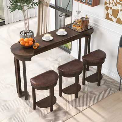 Ensemble de table de bar 4 pièces avec 3 tabourets de bar rembourrés