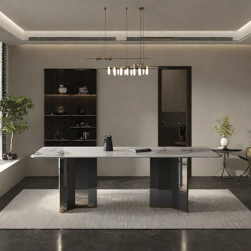 Alayne Metal Base Dining Table, 29.50"H x 63"L x 31.5"W