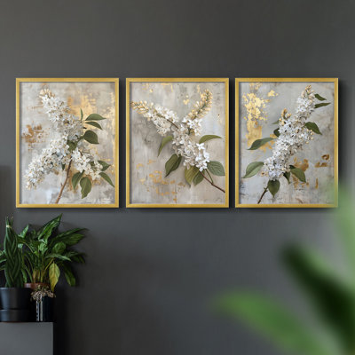 Série d'étude florale Lxxxvi - ensemble de 3 estampes giclées encadrées - prêt à être accroché
