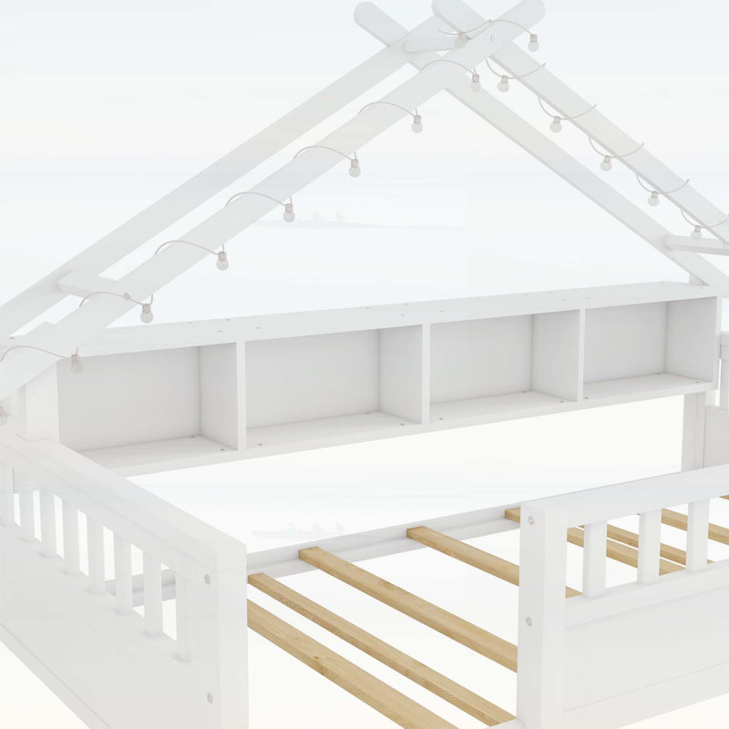 Lit sur pied avec lumière et rangement, Twin, White