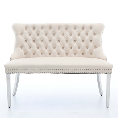 Luxurious Velvet Double Dining Loveseat Bench With Handmade Tufting And Gold-Plated Stainless Steel Legs, Mid-Century Modern Style