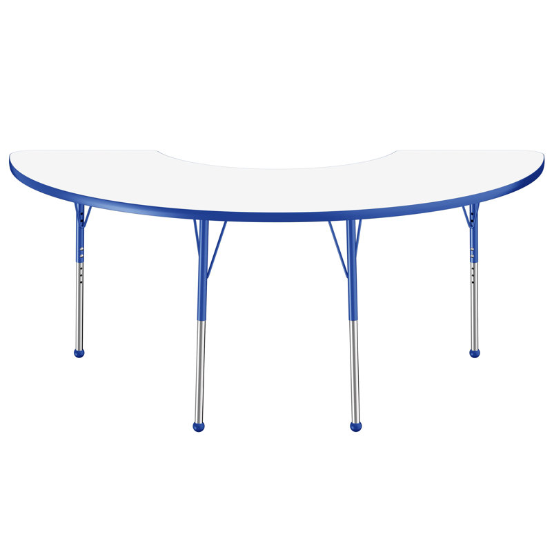 Table d'activité demi-lune effaçable à sec avec pieds réglables - Blanc, Tableau blanc / bleu, Roulement à bille standard